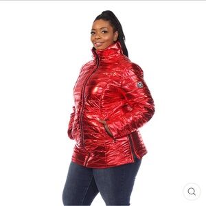 White Mark Women's Plus Size Metallic Zip-Up Quilted Coat